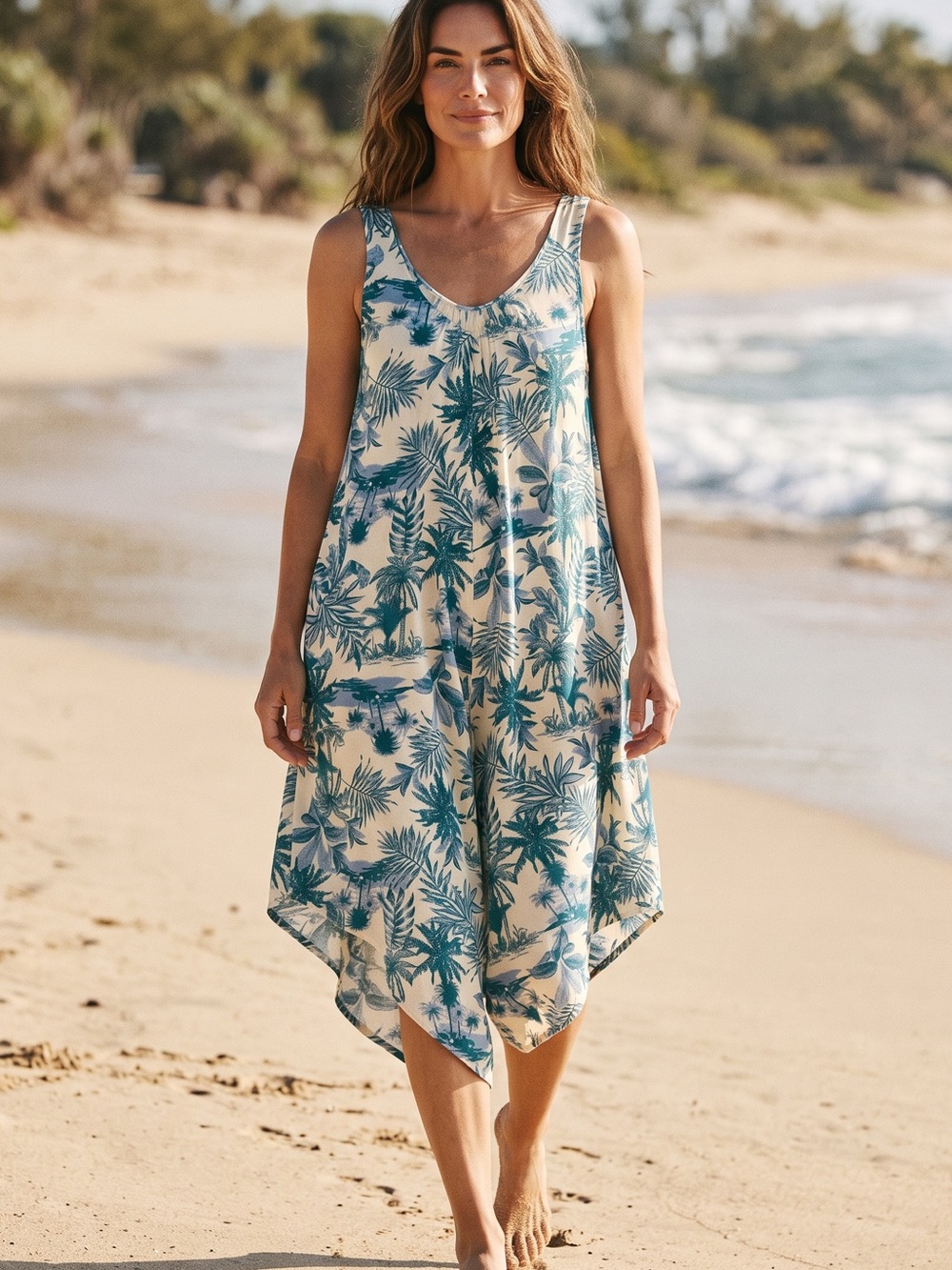 Allison Brittney Tropical Print Sleeveless Wide-Leg Jumpsuit Romper Size Large